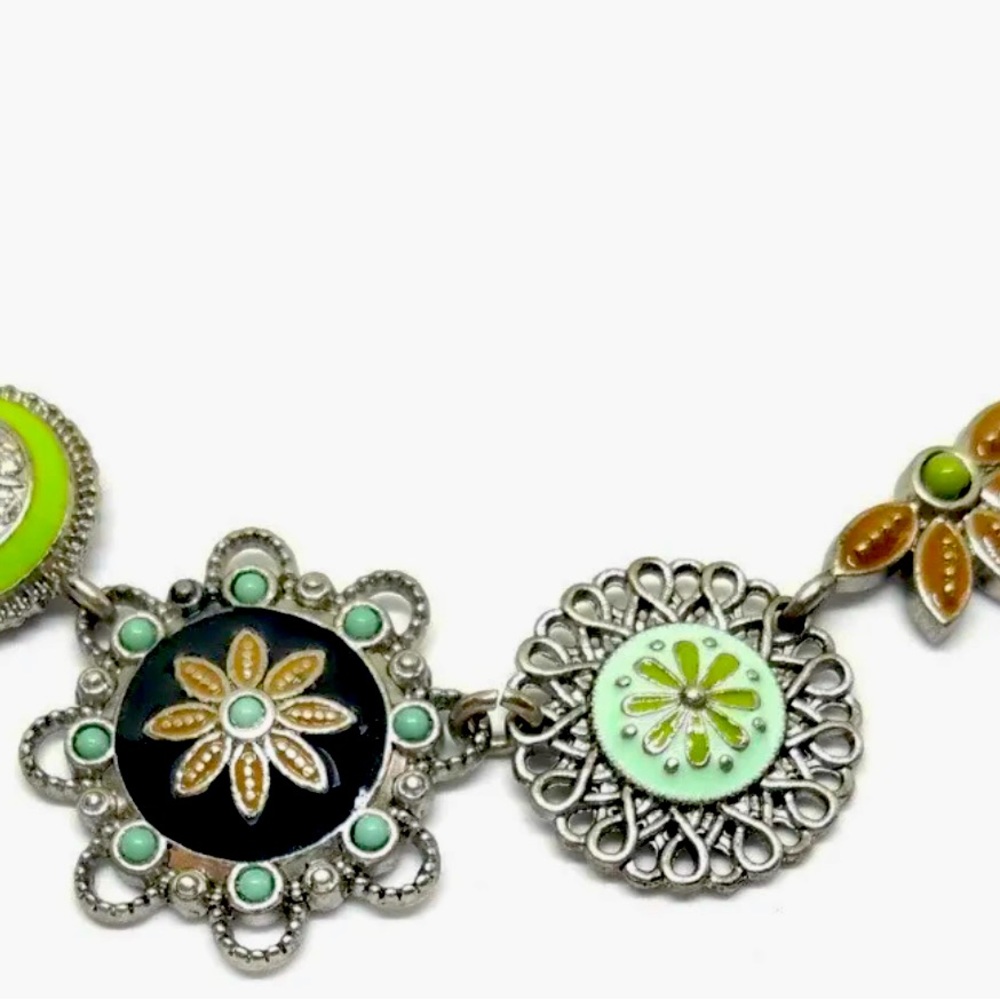 Lia Sophia “Botanica” Cut Crystal Charm Matte Silver Tone Statement Necklace